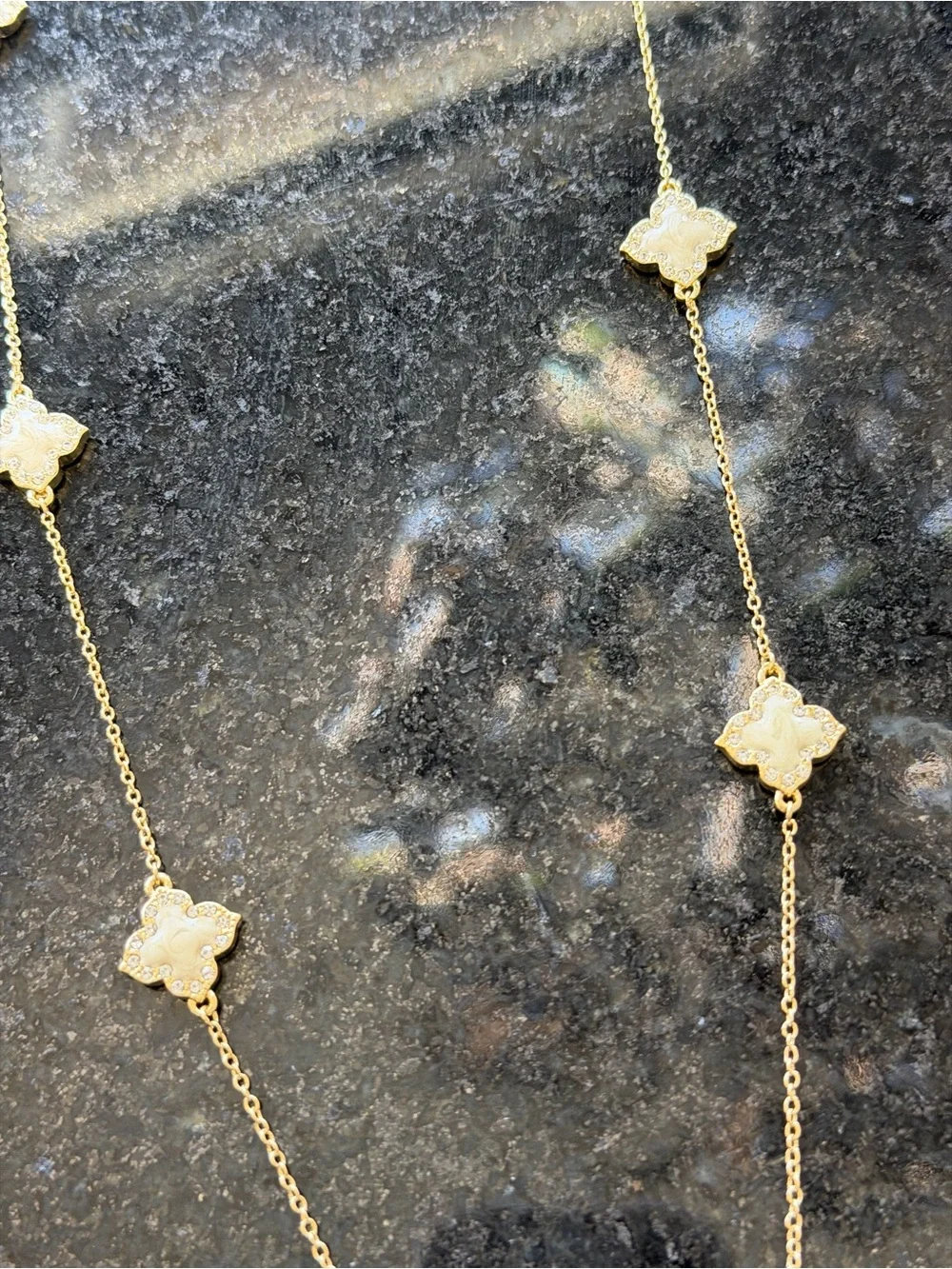 Gold Floral Station Necklace with Sparkling Accents